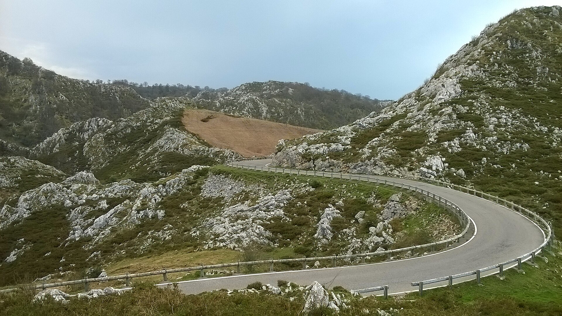 Carretera de montaña entre los paisajes de los Picos de Europa